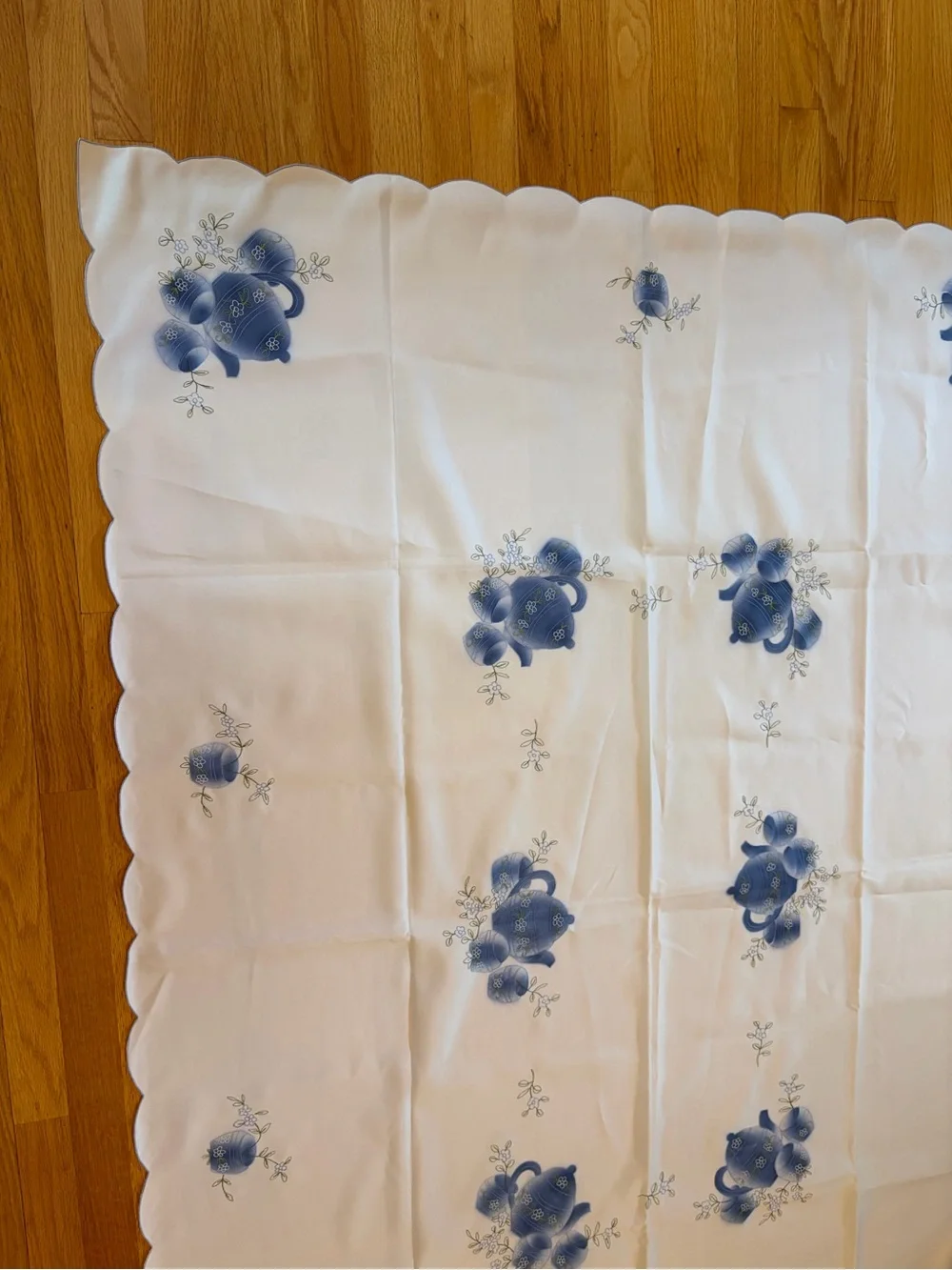 Classic Blue Floral Embroidered Tablecloth - approx. 51